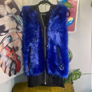 Current mood size S over size blue fur vest with hood.